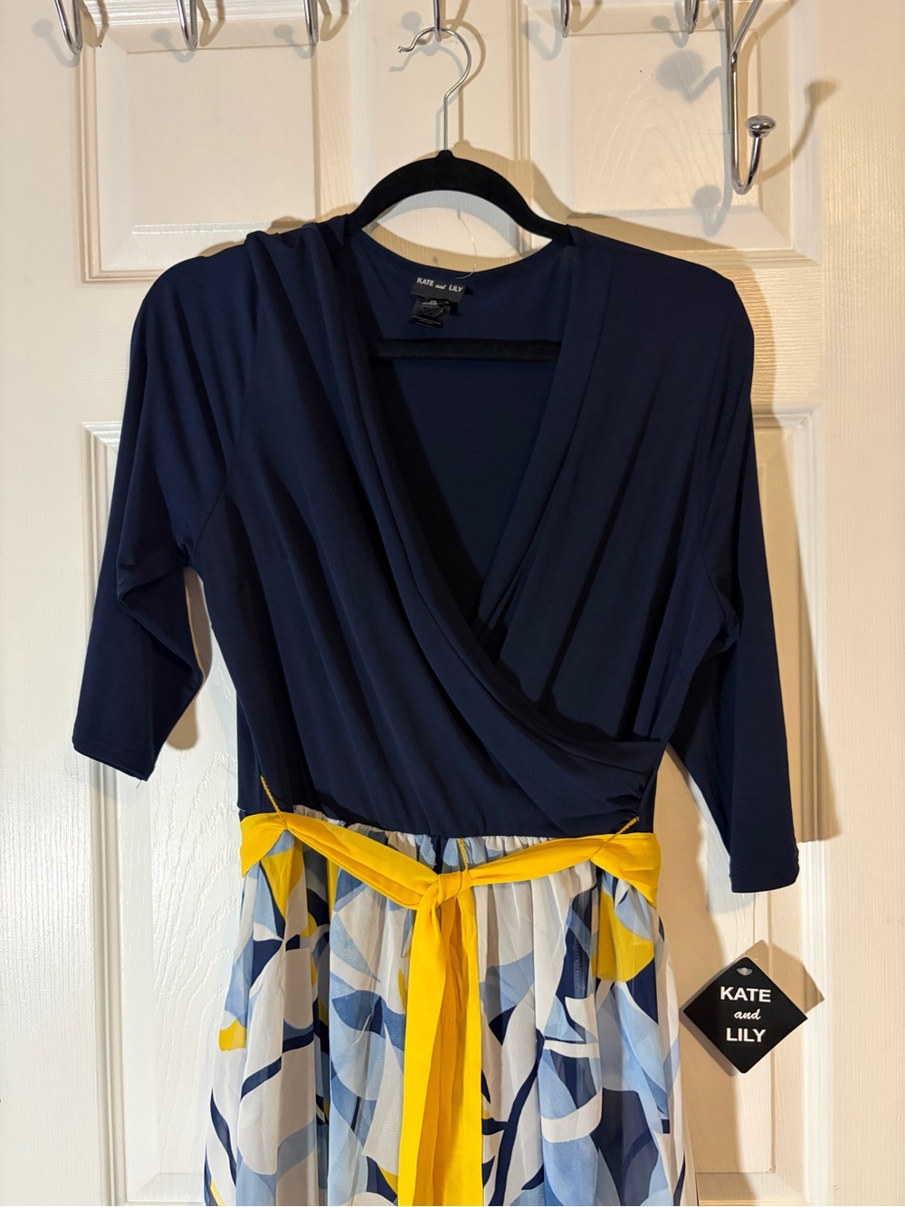 Navy & Yellow Wrap-Style Women’s Dress